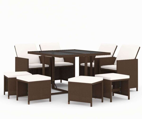 Polyrattan Kerti Étkezőgarnitúra - 9 részes - Barna
