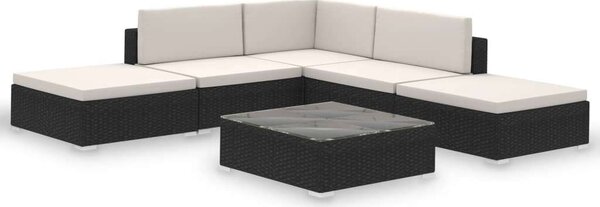 Polyrattan Kerti Bútorszett - 6 részes - Fekete