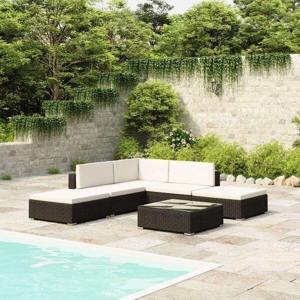 Polyrattan Kerti Bútorszett - 6 részes - Fekete