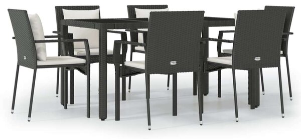 Polyrattan Kerti Étkezőgarnitúra - 7 részes - Fekete