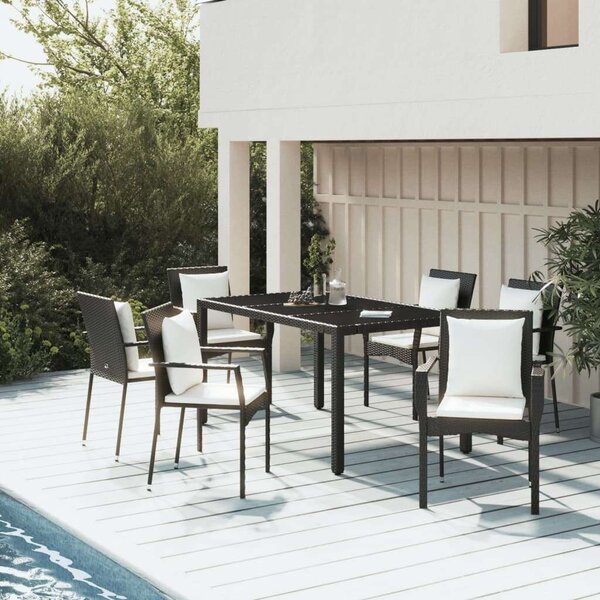 Polyrattan Kerti Étkezőgarnitúra - 7 részes - Fekete