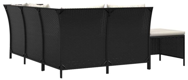 4 Részes Polyrattan Kerti Ülőgarnitúra - Fekete, Párnákkal