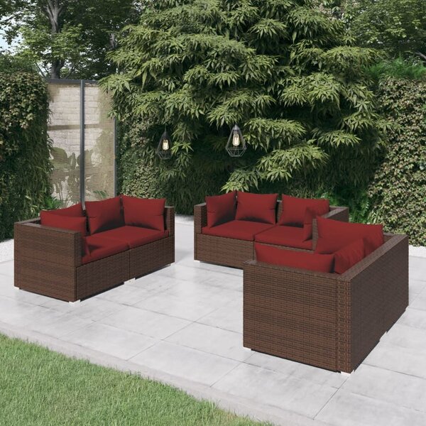 Polyrattan Kerti Sarokgarnitúra - 6 részes - Barna - Párnákkal