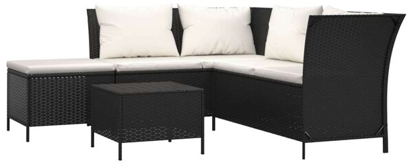 4 Részes Polyrattan Kerti Ülőgarnitúra - Fekete, Párnákkal