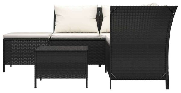 4 Részes Polyrattan Kerti Ülőgarnitúra - Fekete, Párnákkal