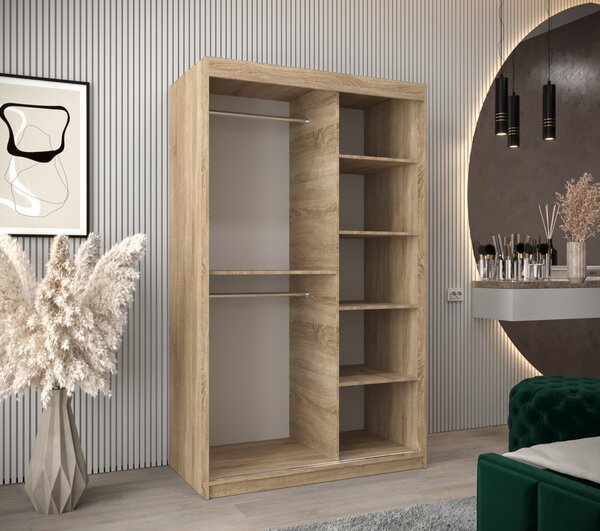 JUDITA tükrös gardróbszekrény - szélesség 120 cm, sonoma tölgy / fehér