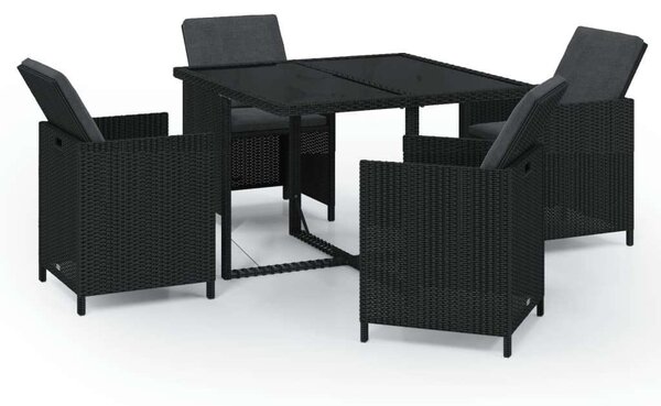 VidaXL 5 részes fekete polyrattan kerti étkezőgarnitúra párnákkal