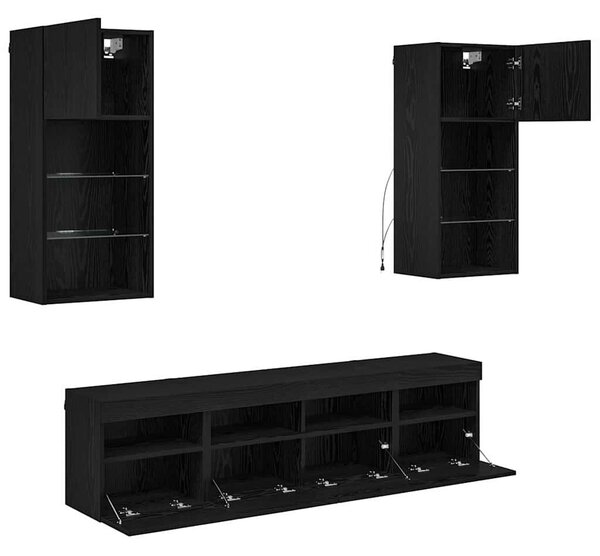 VidaXL TV Fali Egységek LED-del 5 pcs Fekete tölgy 40,5 x 30 x 90 cm