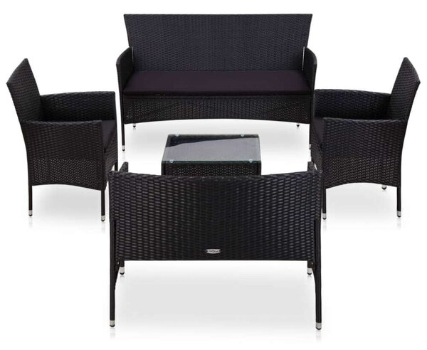 VidaXL 5 részes fekete polyrattan kerti bútorszett párnákkal