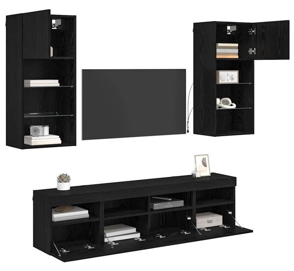 VidaXL TV Fali Egységek LED-del 5 pcs Fekete tölgy 40,5 x 30 x 90 cm
