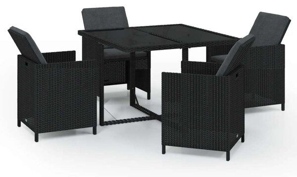 VidaXL 5 részes fekete polyrattan kerti étkezőgarnitúra párnákkal