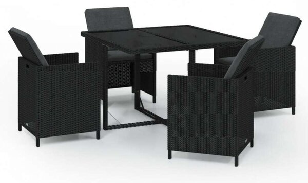 VidaXL 5 részes fekete polyrattan kerti étkezőgarnitúra párnákkal