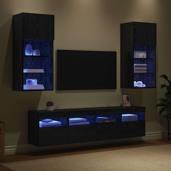 VidaXL TV Fali Egységek LED-del 5 pcs Fekete tölgy 40,5 x 30 x 90 cm