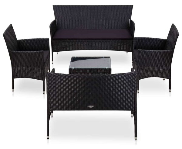 VidaXL 5 részes fekete polyrattan kerti bútorszett párnákkal