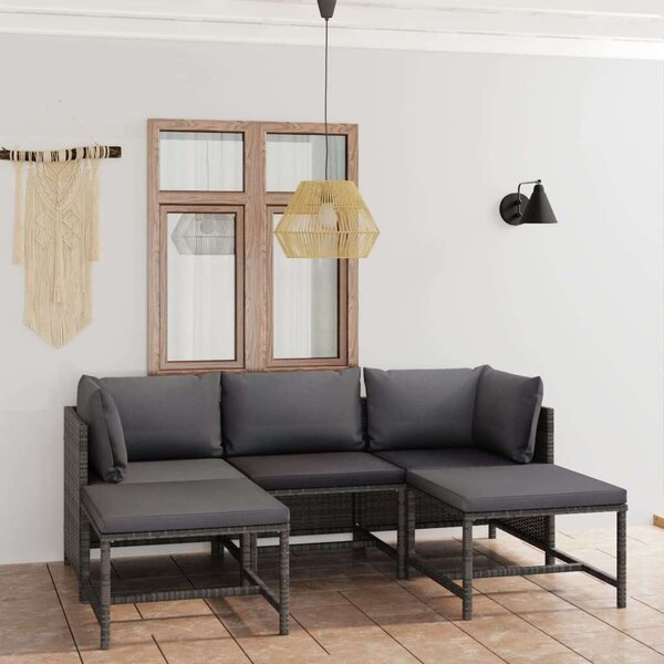 VidaXL Polyrattan Kerti Ülőgarnitúra - 5 részes - Szürke