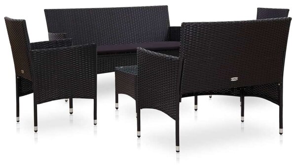 VidaXL 5 részes fekete polyrattan kerti bútorszett párnákkal