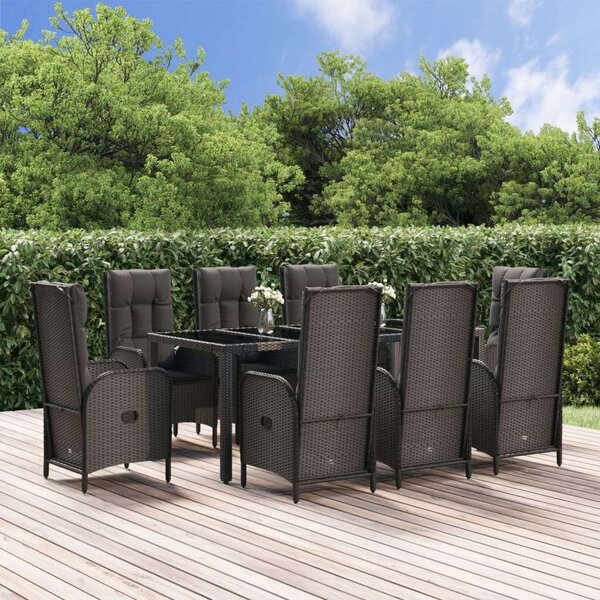 VidaXL Polyrattan Kerti Étkezőgarnitúra - 9 részes - Fekete/Szürke