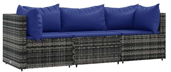 VidaXL 3 részes szürke polyrattan kerti ülőgarnitúra párnákkal