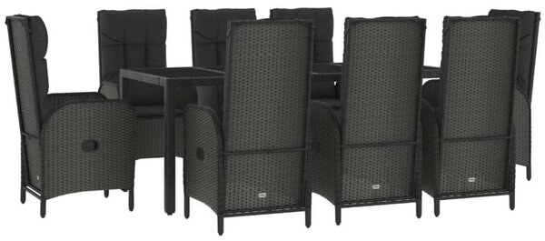 VidaXL Polyrattan Kerti Étkezőgarnitúra - 9 részes - Fekete/Szürke