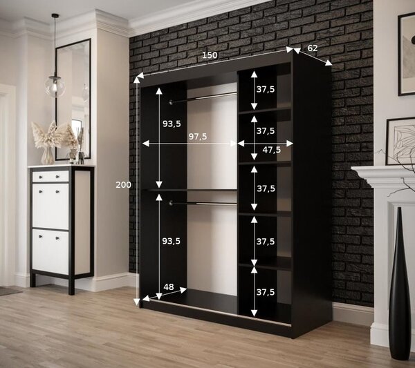 ORISA 2 kétajtós szekrény - szélesség 150 cm, fekete / régi stílusú