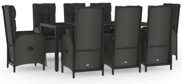 VidaXL Polyrattan Kerti Étkezőgarnitúra - 9 részes - Fekete/Szürke