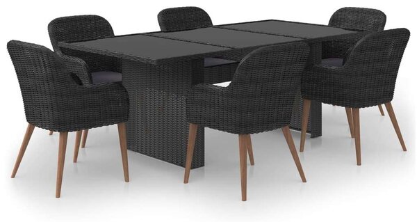 VidaXL 7 részes fekete polyrattan kerti étkezőgarnitúra