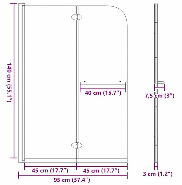 VidaXL Zuhanybeépítés Fekete 95 x 140 cm ESG üveg és alumínium