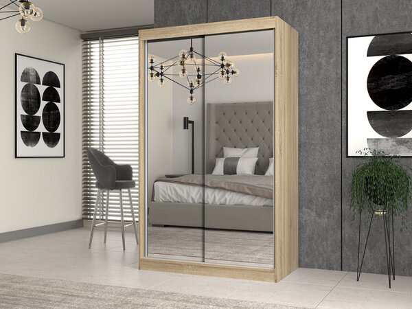 Gardróbszekrény 120 cm tükörrel RANNO 3 - sonoma tölgyfa