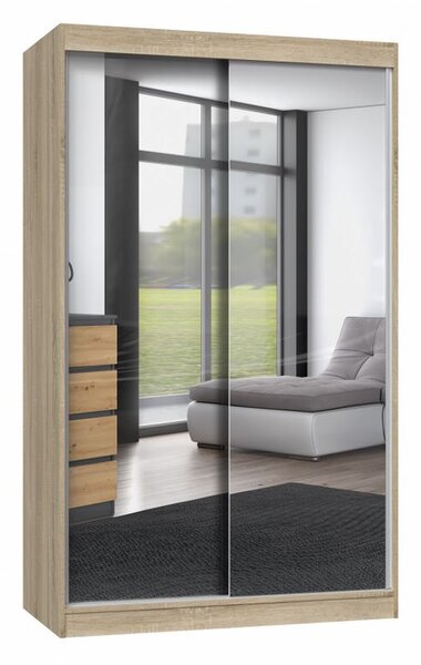 Gardróbszekrény 120 cm tükörrel RANNO 3 - sonoma tölgyfa
