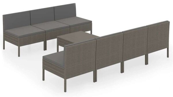 Kerti Ülőgarnitúra - Polyrattan - Szürke - 8 részes