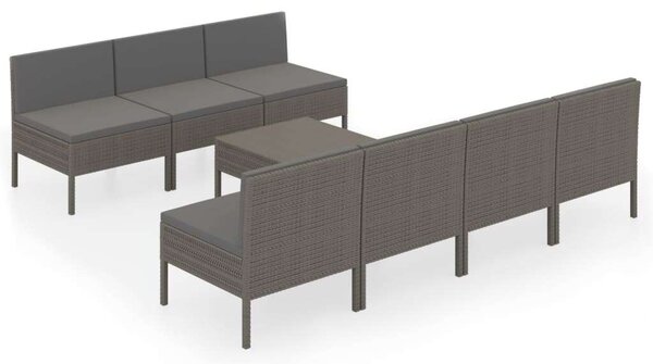 Kerti Ülőgarnitúra - Polyrattan - Szürke - 8 részes