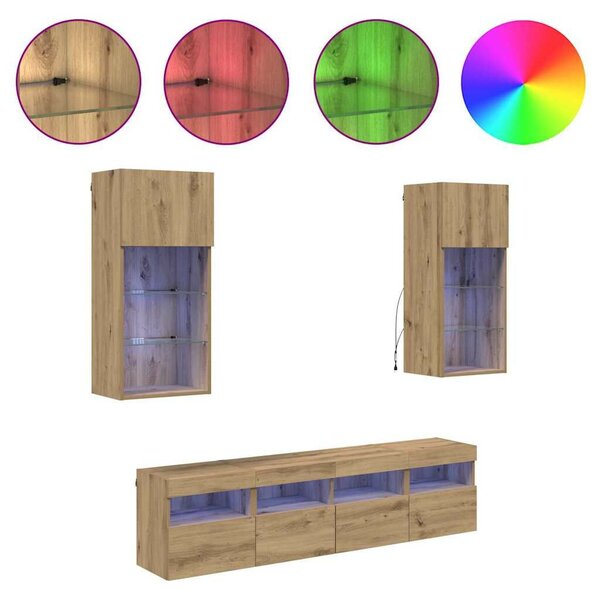 VidaXL TV Fali Egységek LED-del 5 pcs Artisan tölgy 40,5 x 30 x 90 cm