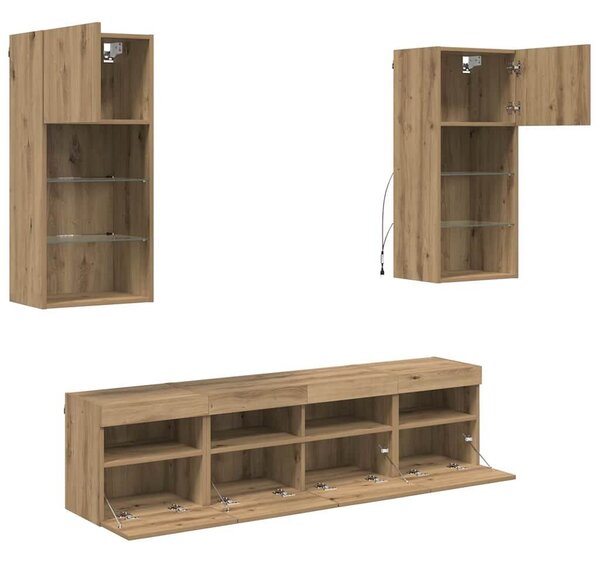 VidaXL TV Fali Egységek LED-del 5 pcs Artisan tölgy 40,5 x 30 x 90 cm