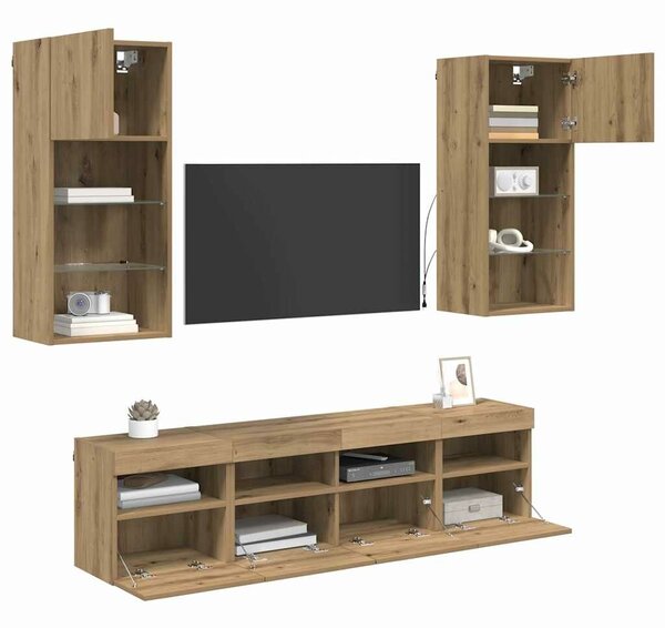 VidaXL TV Fali Egységek LED-del 5 pcs Artisan tölgy 40,5 x 30 x 90 cm