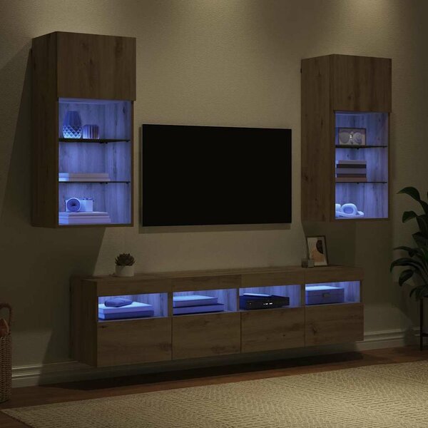 VidaXL TV Fali Egységek LED-del 5 pcs Artisan tölgy 40,5 x 30 x 90 cm
