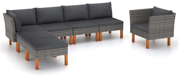 Polyrattan Kerti Ülőgarnitúra - 7 részes - Szürke
