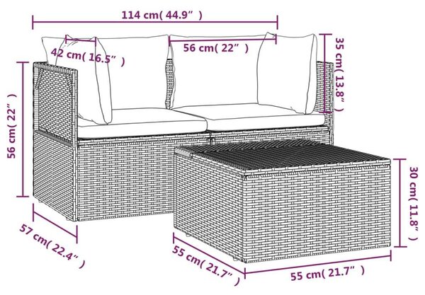 VidaXL Polyrattan Kerti Ülőgarnitúra - 3 részes - Szürke