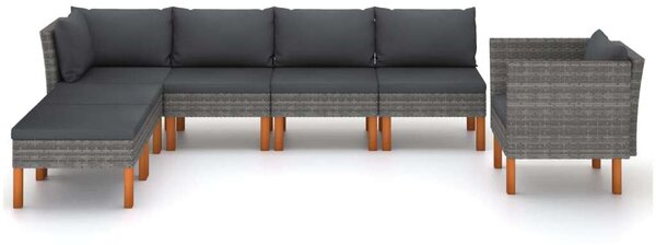 Polyrattan Kerti Ülőgarnitúra - 7 részes - Szürke