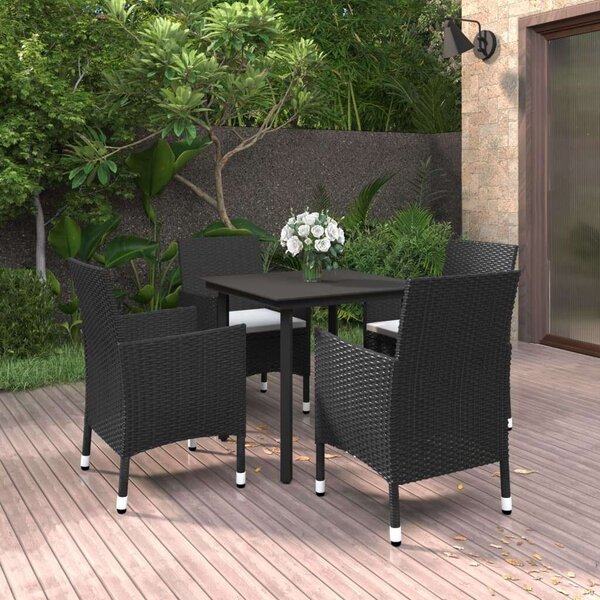 VidaXL 5 részes polyrattan és üveg kerti étkezőgarnitúra párnákkal