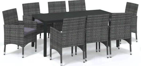 VidaXL Kültéri Étkezőgarnitúra - 9 részes - Szürke Polyrattan