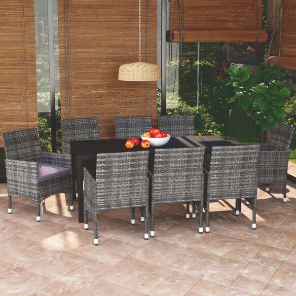 VidaXL Kültéri Étkezőgarnitúra - 9 részes - Szürke Polyrattan