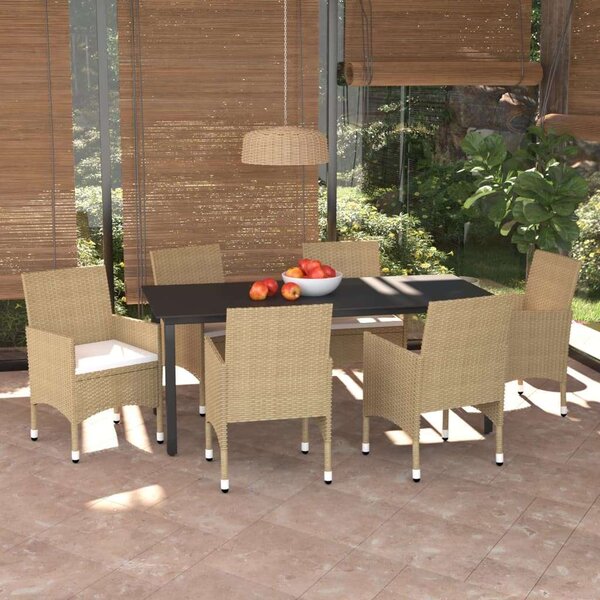 VidaXL Polyrattan Kerti Étkezőgarnitúra - 7 részes - Bézs