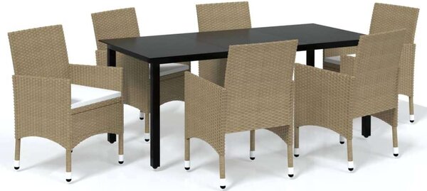 VidaXL Polyrattan Kerti Étkezőgarnitúra - 7 részes - Bézs