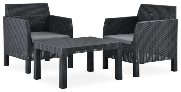 VidaXL Kertbútor Szett - 3 részes - Antracit PP Rattan