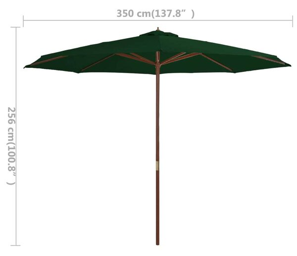 Zöld kültéri napernyő farúddal 350 cm