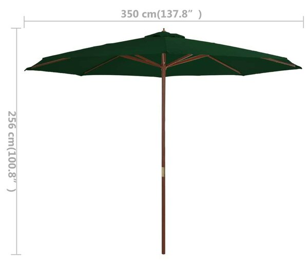 Zöld kültéri napernyő farúddal 350 cm