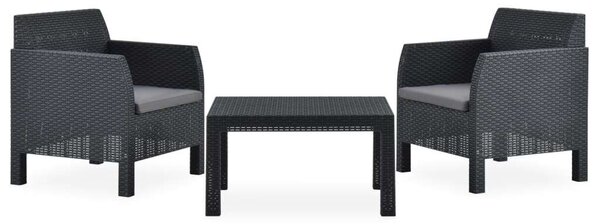 VidaXL Kertbútor Szett - 3 részes - Antracit PP Rattan