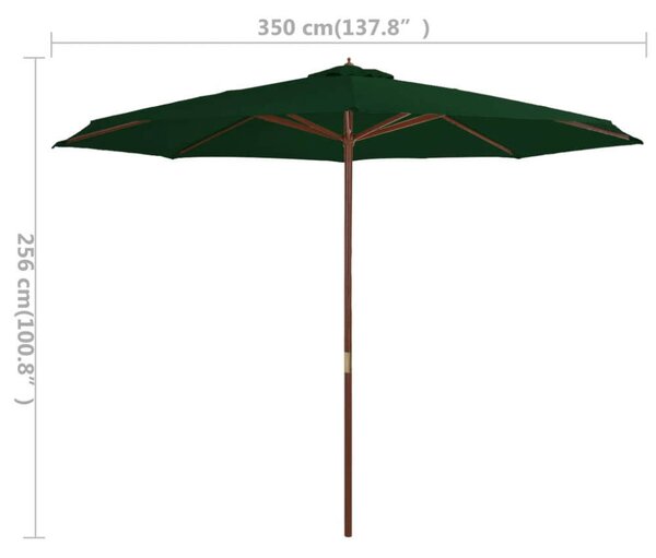 Zöld kültéri napernyő farúddal 350 cm