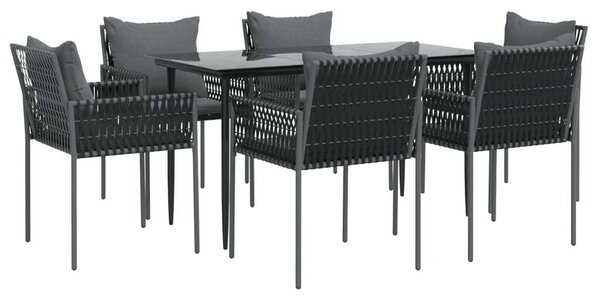VidaXL 7-részes polyrattan és acél kerti étkezőgarnitúra párnával