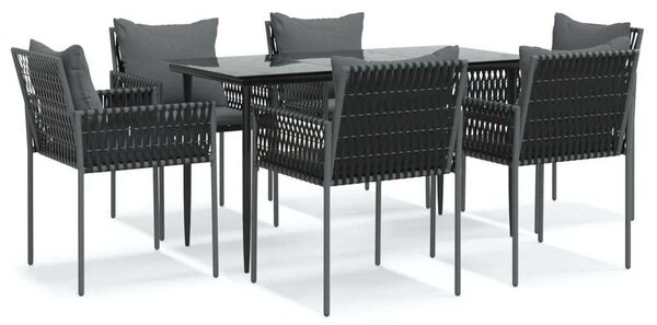 VidaXL 7-részes polyrattan és acél kerti étkezőgarnitúra párnával